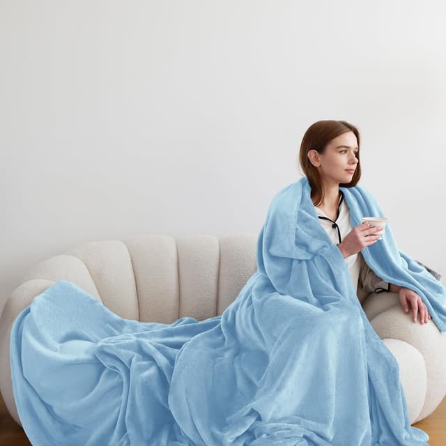 Detalle de WAVVE Light Blue Fleece Blanket Throw 150x200cm