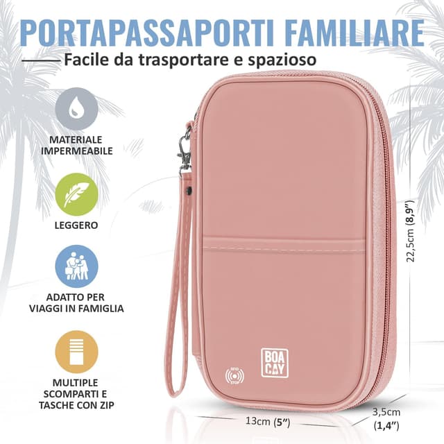 Detalle de BOACAY Porta passaporto per famiglia con RFID impermeabile (13x3.5x22.5 cm)