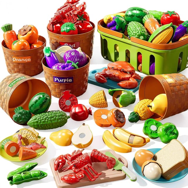 Detalle de NIPLOOOW Play Food Set for Kids (35-Piece Cutting & Color Sorting Pretend Food)