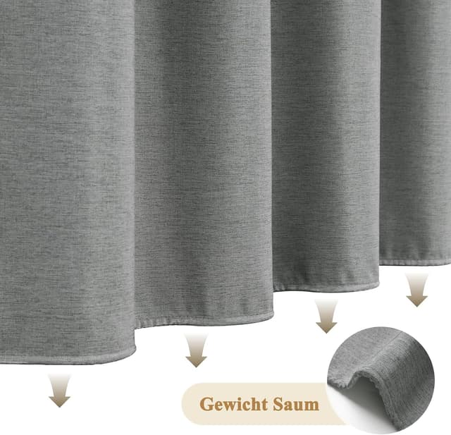 Detalle de Rideau de douche fin en lin texturé 120 x 200 cm avec 8 œillets – gris, imperméable et anti-moisissure