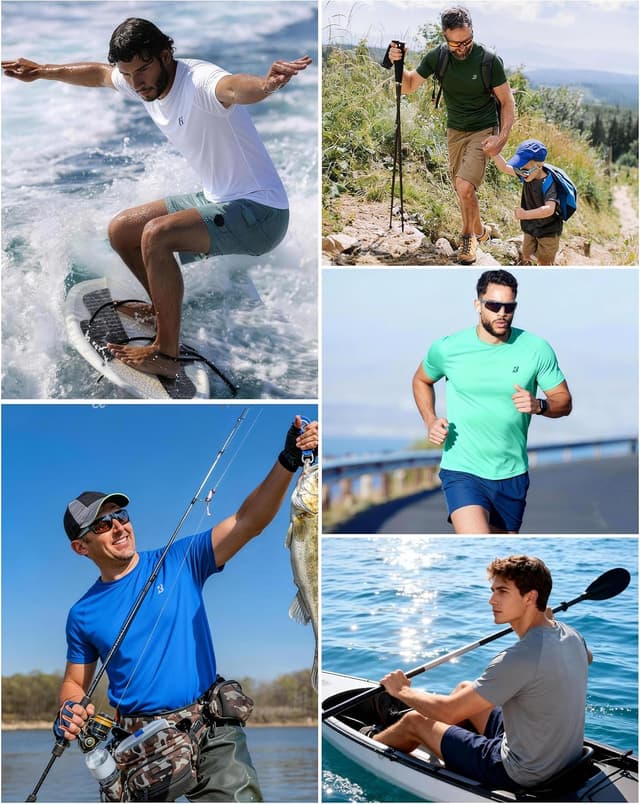 Detalle de Roadbox Men’s Short Sleeve Rash Guard UPF 50+ quick-dry UV swim T-shirt