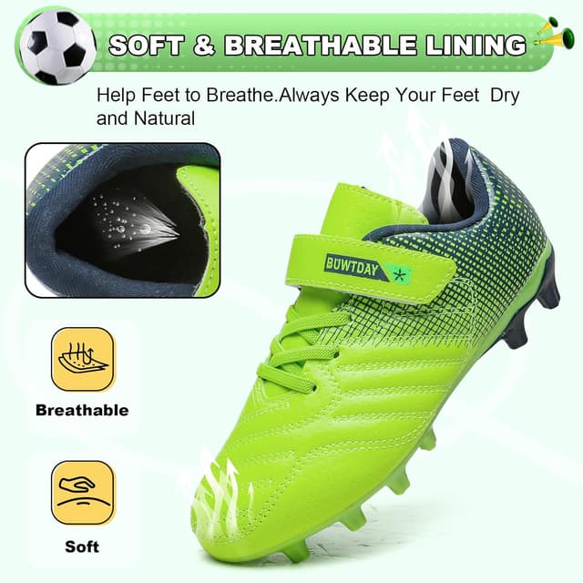 Detalle de BUWTDAY Kids Soccer Cleats for Boys & Girls (Firm Ground Athletic Outdoor Football Shoes)