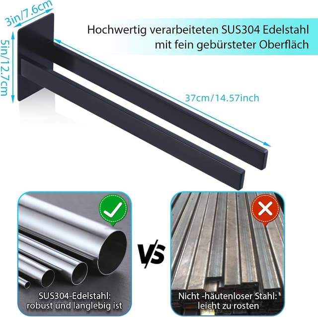 Detalle de Handtuchhalter Ohne Bohren – selbstklebend, schwarz