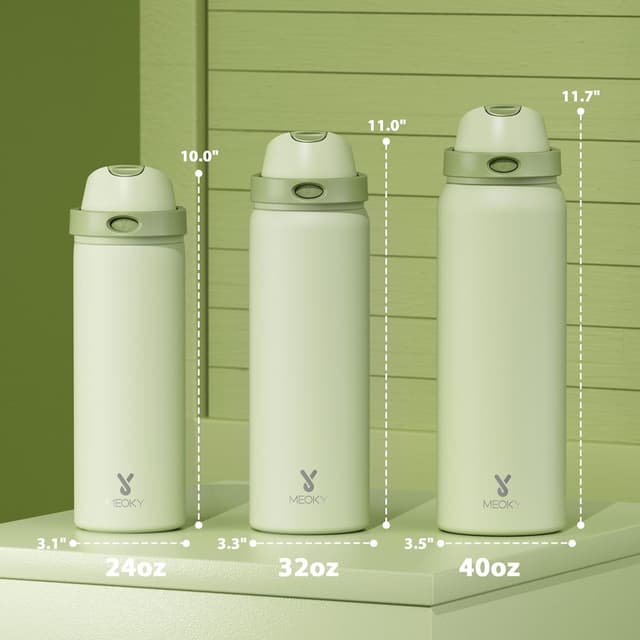 Detalle de Meoky 1182ml stainless steel sports water bottle with 2-in-1 straw & spout lid (sage)