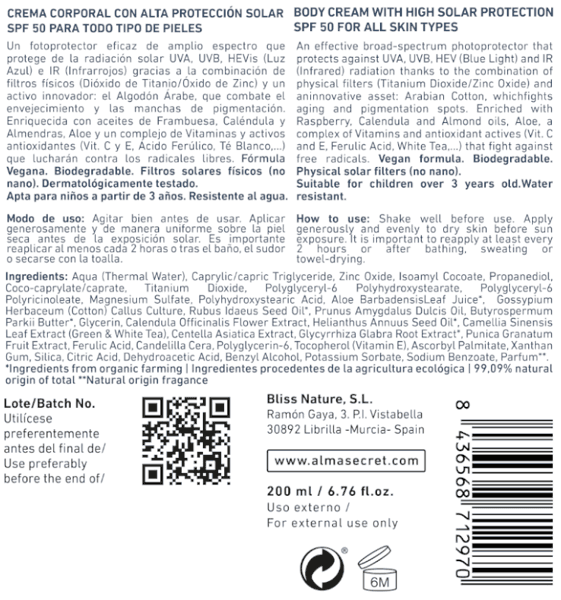 Detalle 2 de Alma Secret Crema Solar Corporal SPF50+ 200 ml