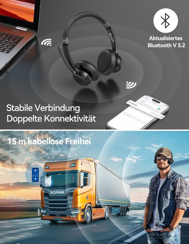 Thumbnail 4 de TECKNET V5.2 Bluetooth Headset 50 Std. Akku