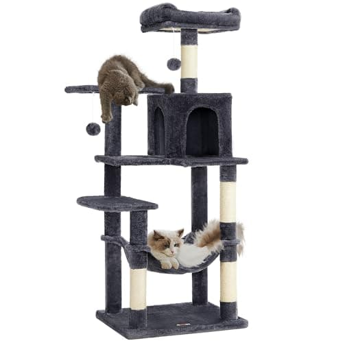 Detalle de Feandrea Árbol para Gatos PCT161G01 de 143 cm con 4 postes rascadores, 2 plataformas y cueva
