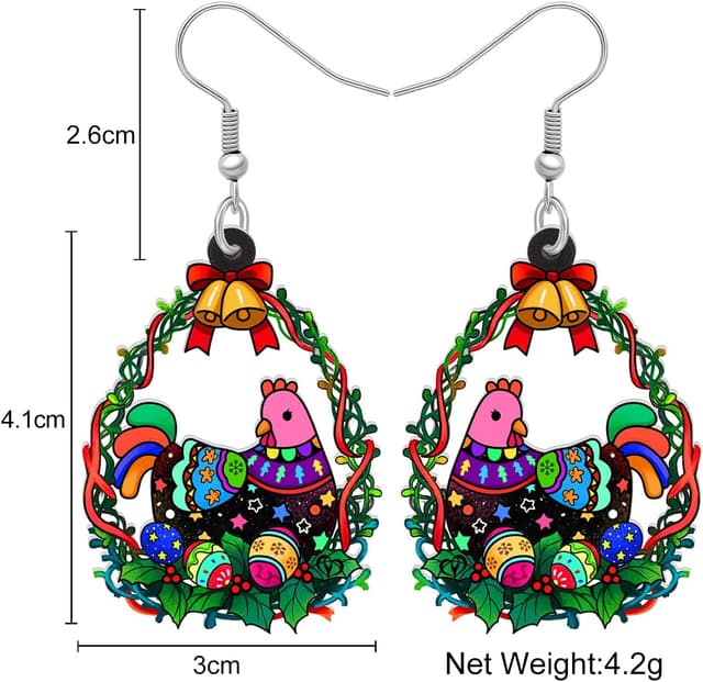 Detalle de BAMAY Hühner-Ohrringe aus Acryl mit baumelndem Design und Edelstahl-Ohrhaken