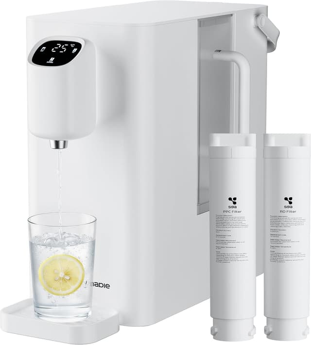 Detalle de CIARRA X SusGreenable depuratore da tavolo a osmosi inversa con acqua calda istantanea in 3 secondi e display TDS