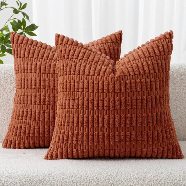 Detalle de MIULEE Corduroy Cushion Covers 40x40 cm (16x16 in) Caramel Square, Pack of 2