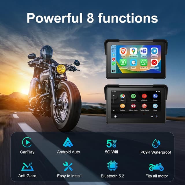 Detalle 2 de fuyuadas 7-Inch Wireless Motorcycle GPS with Apple CarPlay & Android Auto