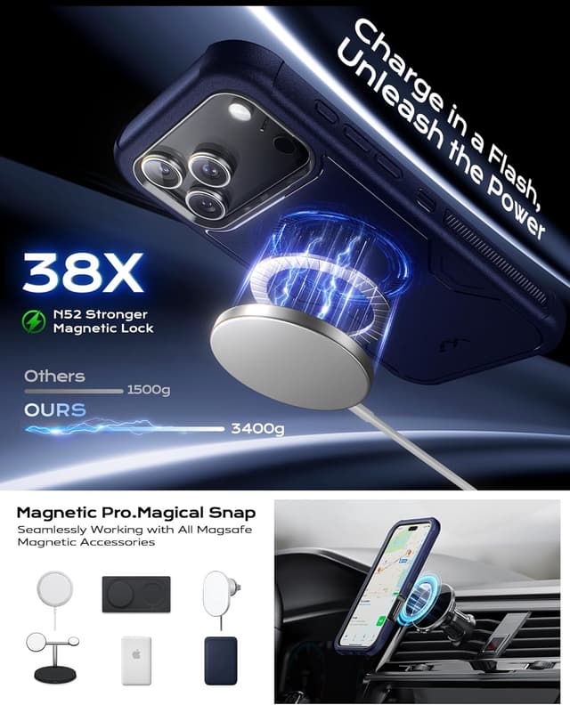 Detalle 2 de ByteRock iPhone 17 Pro Max Case (6.9") with MagSafe, Belt Clip Holster & 360° Kickstand, Blue