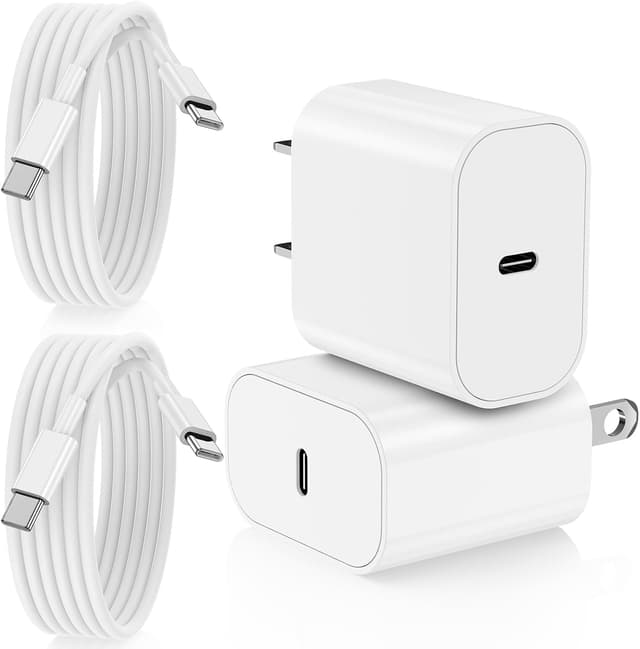 Detalle de 20W USB-C iPhone Charger with 10ft USB-C to USB-C Cable (2-Pack) for iPhone 17/16/15, iPad, and USB-C Devices