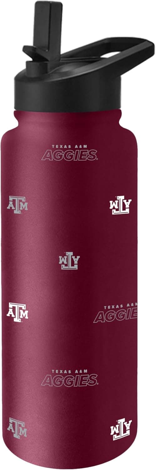 Detalle de Logo Brands NCAA Texas A&M Aggies Step & Repeat 34 oz Stainless Steel Quencher Bottle with All-Over Logo