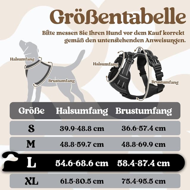 Detalle 2 de rabbitgoo Hundegeschirr für große Hunde (verstellbar, ohne Zug & Würgen) mit Griff – schwarz, Größe L