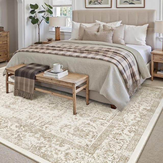 Detalle de HUGEAR Vintage Brown Low Pile Non-Slip Washable Area Rug (200x300cm)