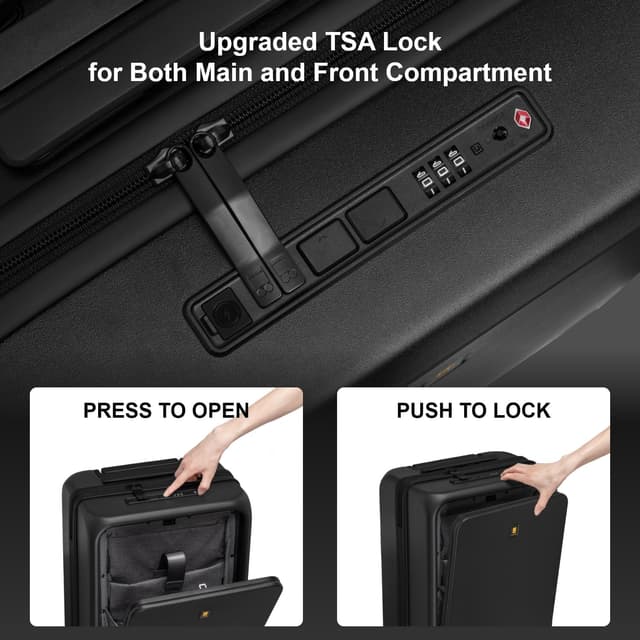 Detalle 2 de LEVEL8 20 Inch Carry-on Suitcase with Laptop Compartment, USB Charging Port, TSA & 8 Spinner Wheels (57cm, 38L) – Black