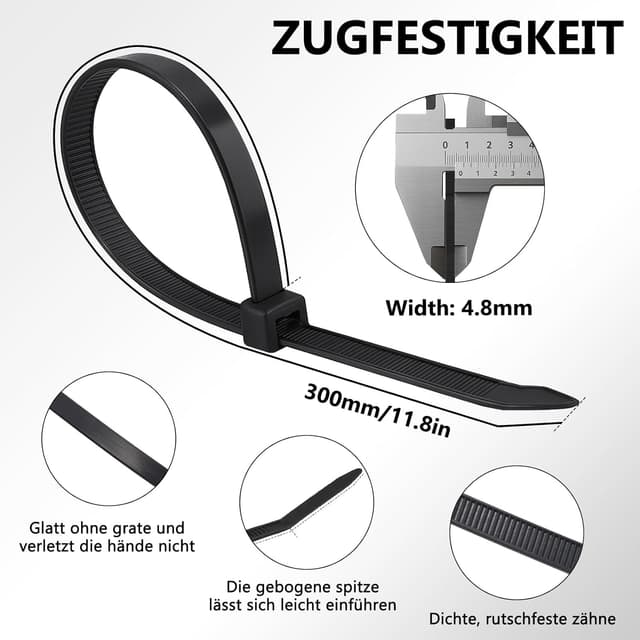 Thumbnail 1 de SUPERFA Kabelbinder-Set 500 Stück, schwarz – selbstsichernd 300 mm x 4,8 mm für Kabelmanagement