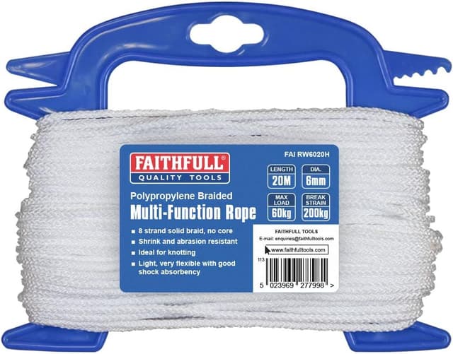 Detalle de Faithfull FAIRW6020H White Braided Poly Rope (6mm x 20m) up to 60kg max load