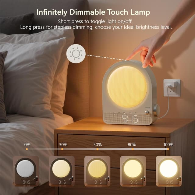 Detalle 2 de blonbar Sunrise Alarm Clock Wake-up Light Touch Lamp with Aurora Borealis & 10 Sounds (Grey)