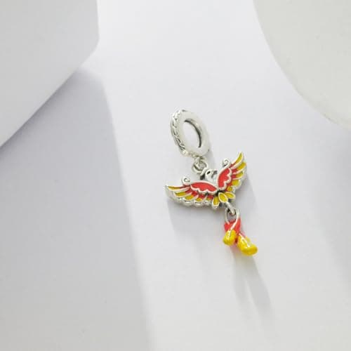 Detalle de BOIGEGU Fénix Charms de plata de ley 925 con circonita cúbica (compatible con pulseras tipo Pandora)
