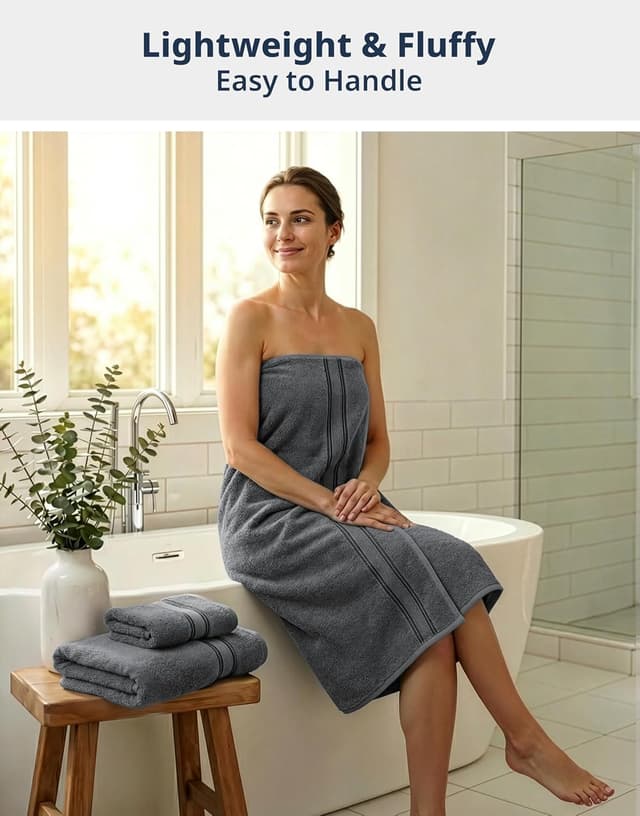 Detalle 2 de LANE LINEN Luxury Bath Towels Set (6-Piece) in Cool Grey, 100% Cotton Zero-Twist