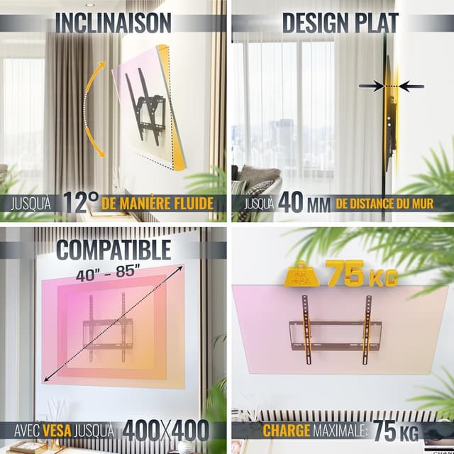 Thumbnail 2 de RICOO N1944 Support mural TV 40-85