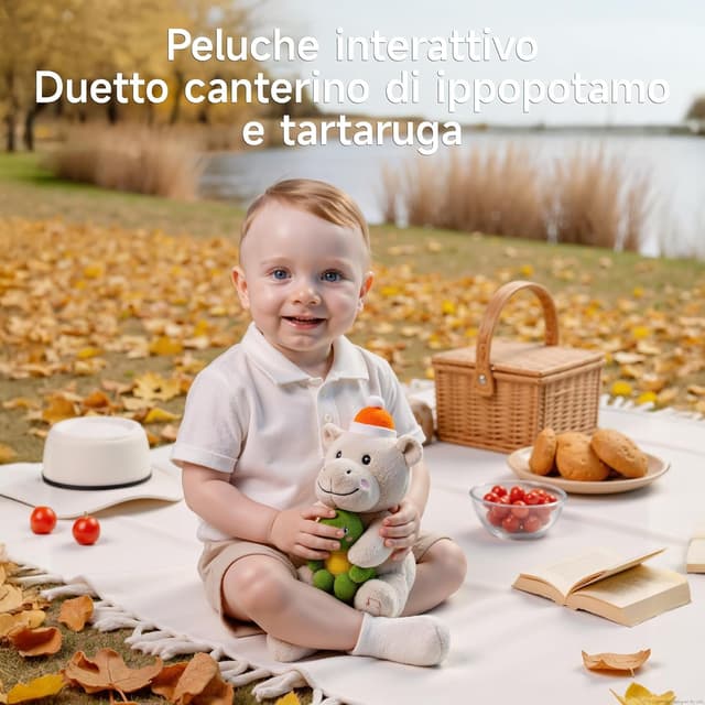 Detalle de eJog Pup Ippopotamo e Tartaruga peluche interattivo musicale e con registrazione vocale