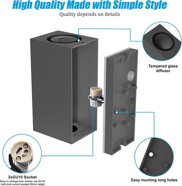 Thumbnail 2 de Aipsun Applique da Parete GU10 IP65 15 cm