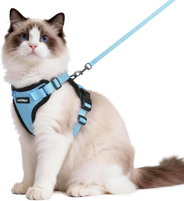 Detalle de rabbitgoo Cat Harness and Leash (Escape Proof, Soft Adjustable Vest) – Light Blue, Size M