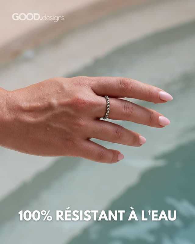 Detalle de GD GOOD.designs EST. 2015 Anneau antistress en acier inoxydable à perles élastiques – perles 3 mm, taille 54-60