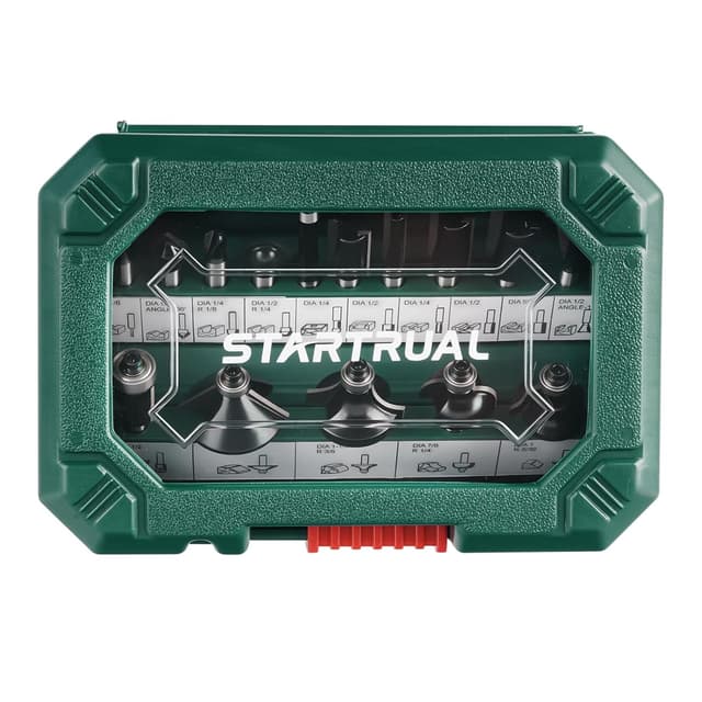Detalle de STARTRUAL 15-piece 1/4" shank wood router bits set for softwood, hardwood and wood composite