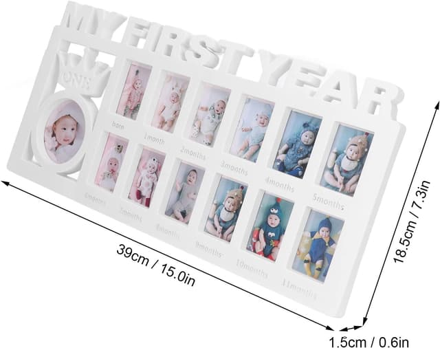 Detalle de Cornice bianca per foto del primo anno (12 mesi) con design elegante e supporto
