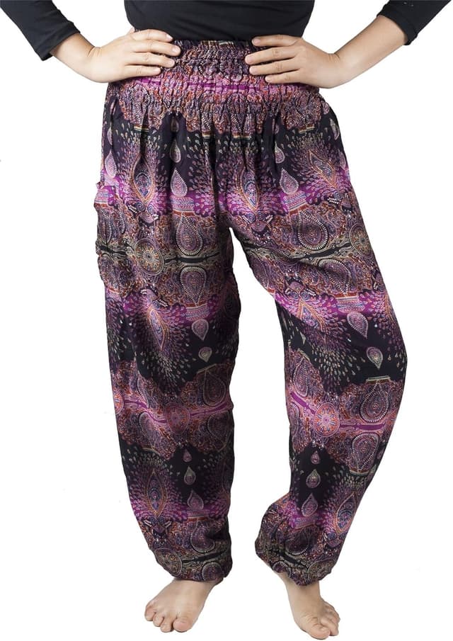 Detalle de Lofbaz harem pants for women in soft rayon – boho palazzo/yoga & lounge trousers
