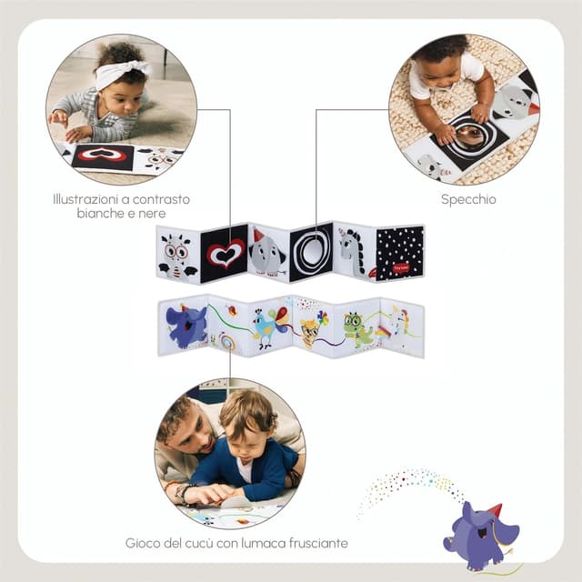 Detalle 2 de Tiny Love Double-Sided First Book: libro sensoriale neonati 0+ mesi bianco e nero e colori vivaci