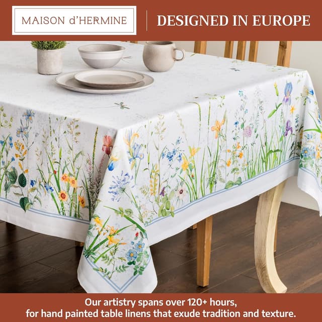 Detalle de Maison d' Hermine Fleurs De Mai 100% Cotton Rectangular Tablecloth, 60 x 120 inches