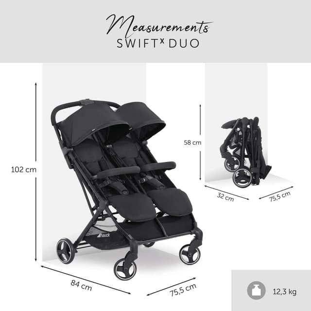 Detalle 2 de hauck Passeggino Doppio Swift X Duo: gemellare leggero e pieghevole a una mano, reclinabile dalla nascita