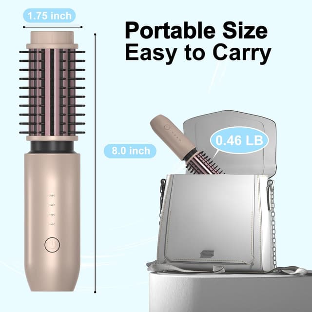 Detalle 2 de NeuWee Cordless Hair Curling Brush – Mini 3 in 1 hot hair brush with 4 temperatures, USB rechargeable (Gold)