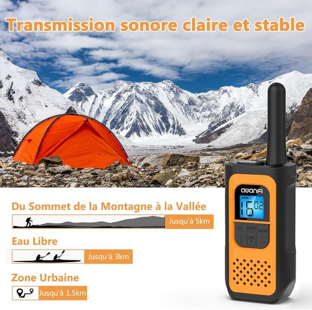 Thumbnail 6 de AWANFI Talkie Walkie Longue Portée 2 pièces