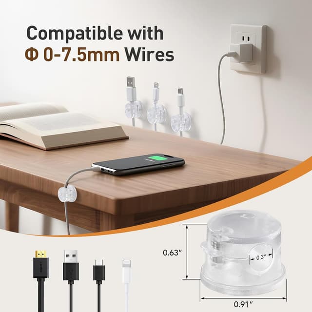 Thumbnail 3 de AGPTEK 8er magnetische Kabelhalter mit 360° Drehclips – Kabelmanagement für Schreibtisch, Wand & Netzkabel