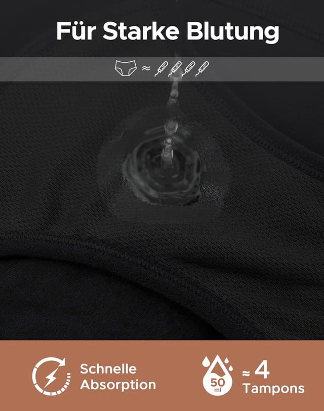 Detalle de INNERSY Culotte menstruelle à flux abondant taille haute, lot de 3 (coton lavable, 50 ml)