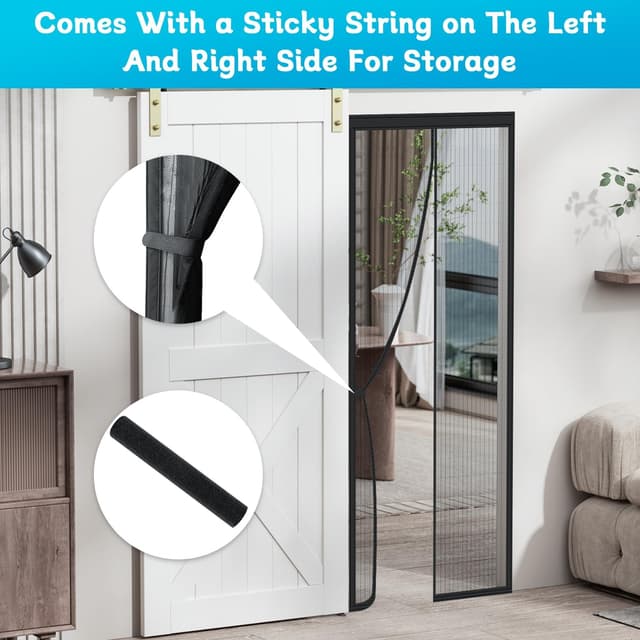 Detalle de Magnetic Bug Mesh Door Fly Screen Curtain for Patio Doors (90 × 210cm) with Power Magnets