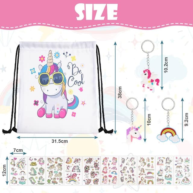 Detalle de URAQT sacca per bambini Unicorno con coulisse e portachiavi tattoo