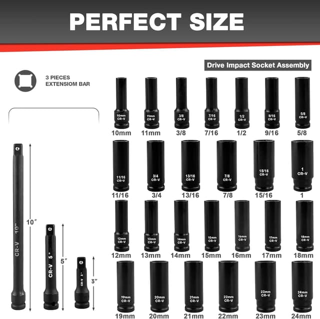 Thumbnail 1 de EACELIY 29pcs 1/2" Impact Socket Set 29pc