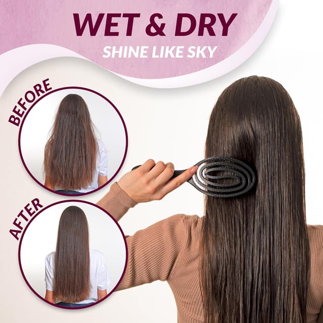 Detalle de Bio Haarbürste ohne Ziepen mit Wildschweinborsten – Entwirrbürste mit Spiral-Design, für nasses & trockenes Haar, Schwarz