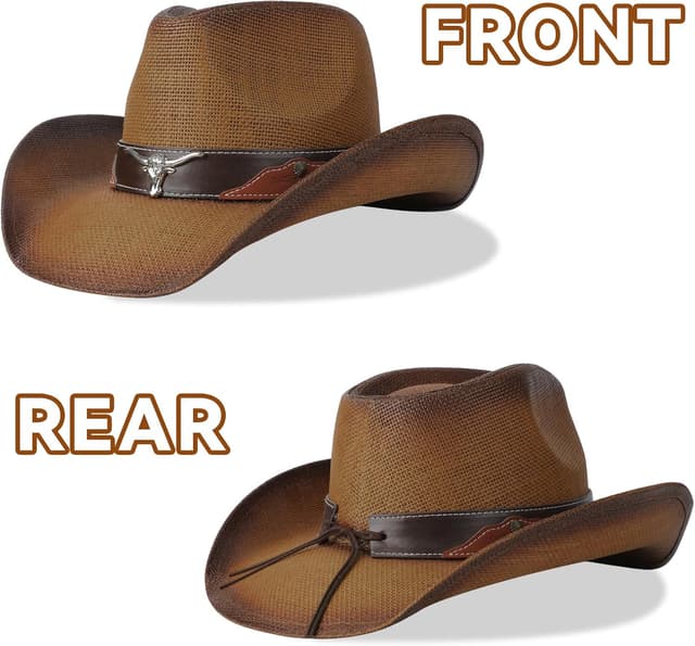 Detalle de WQWOVRVO Straw Cowboy Hat with Shapeable Wide Brim (Adjustable Band) for Men & Women