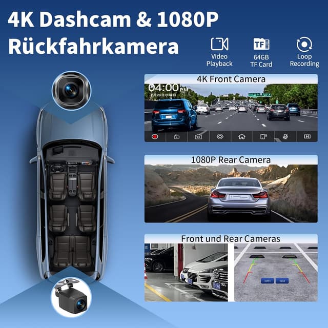 Detalle de 2026 Neuestes 11,5 Zoll Android Auto & CarPlay Display mit Dashcam, Rückfahrkamera und Bluetooth