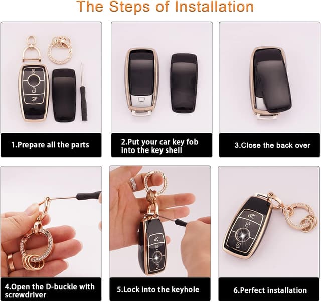 Detalle de Koaudb Mercedes-Benz key cover (3 buttons) with TPU shell and bling keychain