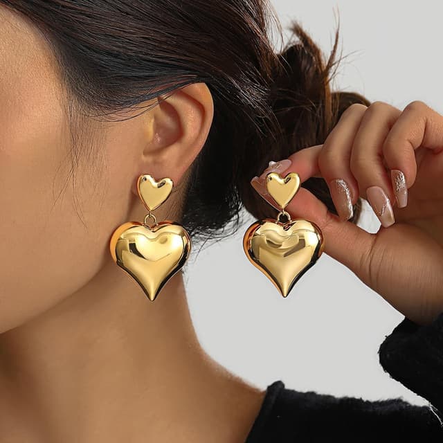 Detalle de BUEMMR boucles d’oreilles pendantes en forme de cœur plaqué or 18 carats en acier inoxydable