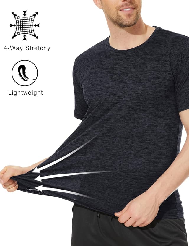 Detalle de KEFITEVD men’s quick-dry short-sleeve sport T-shirt (lightweight, breathable, reflective trims)